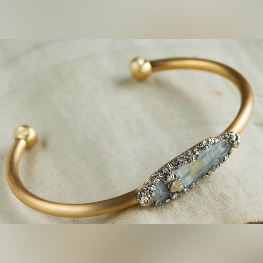 Arhaus Handmade Solid Brass and Kyanite Stone Maylin Cuff Bracelet - Picture 2 of 2